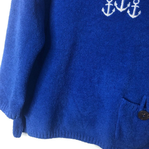 Lulu B. Sweater Pullover Royal Blue M Nautical Anchors Pocket Soft Long Sleeve - Picture 8 of 9